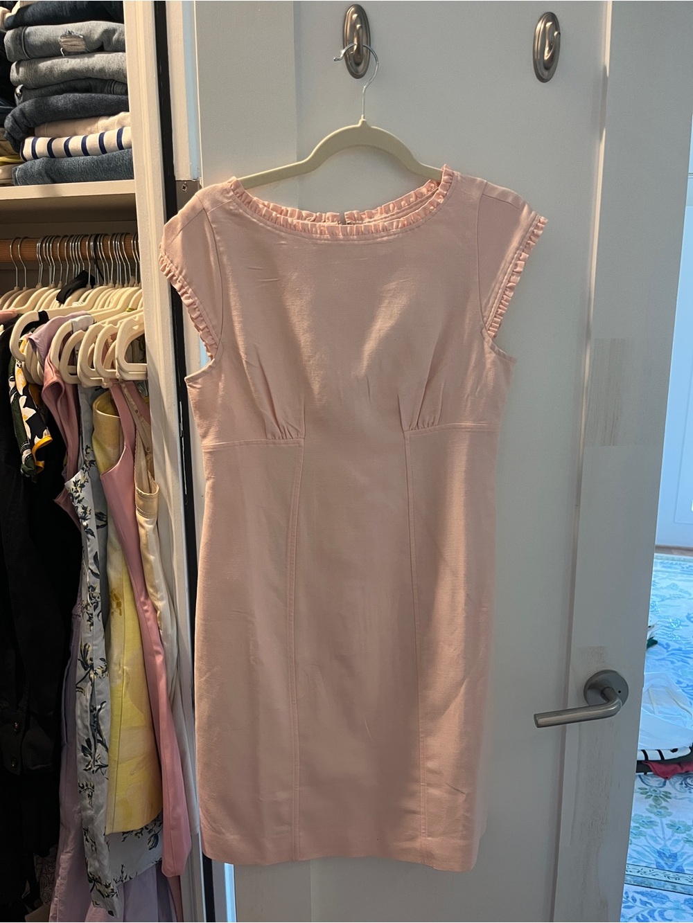 J. Crew Light Pink Ruffled Cap Sleeve midi Dress